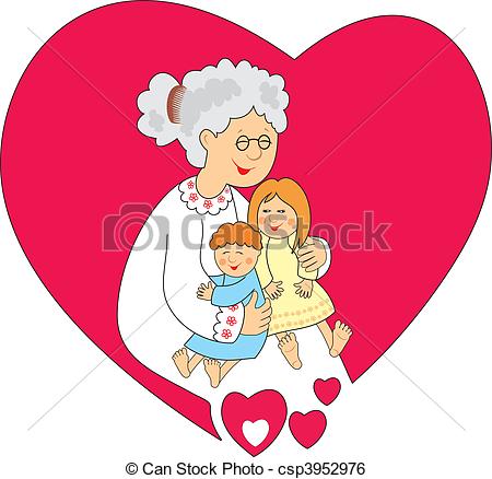 450x438 Granny With Grandsons. Happy Grandmother With Small Stock