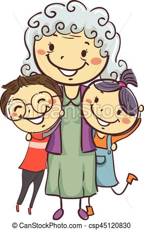 294x470 Vector Illustration Of Stick Kids With Grandma Vectors