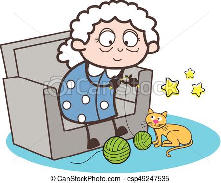 450x373 Cartoon Granny Making Woolen Item Vector Illustration Vectors