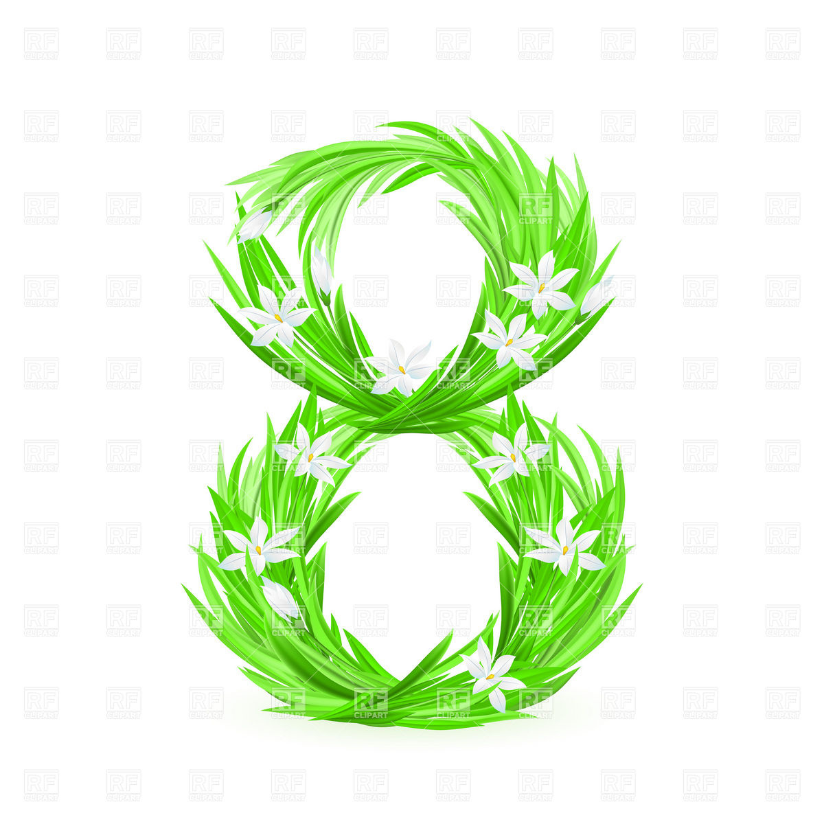 1200x1200 Grass And Spring Flowers Font Numeral 8 Royalty Free Vector Clip
