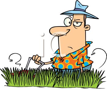 350x292 Royalty Free Clip Art Image Aggravated Dad Mowing The Grass