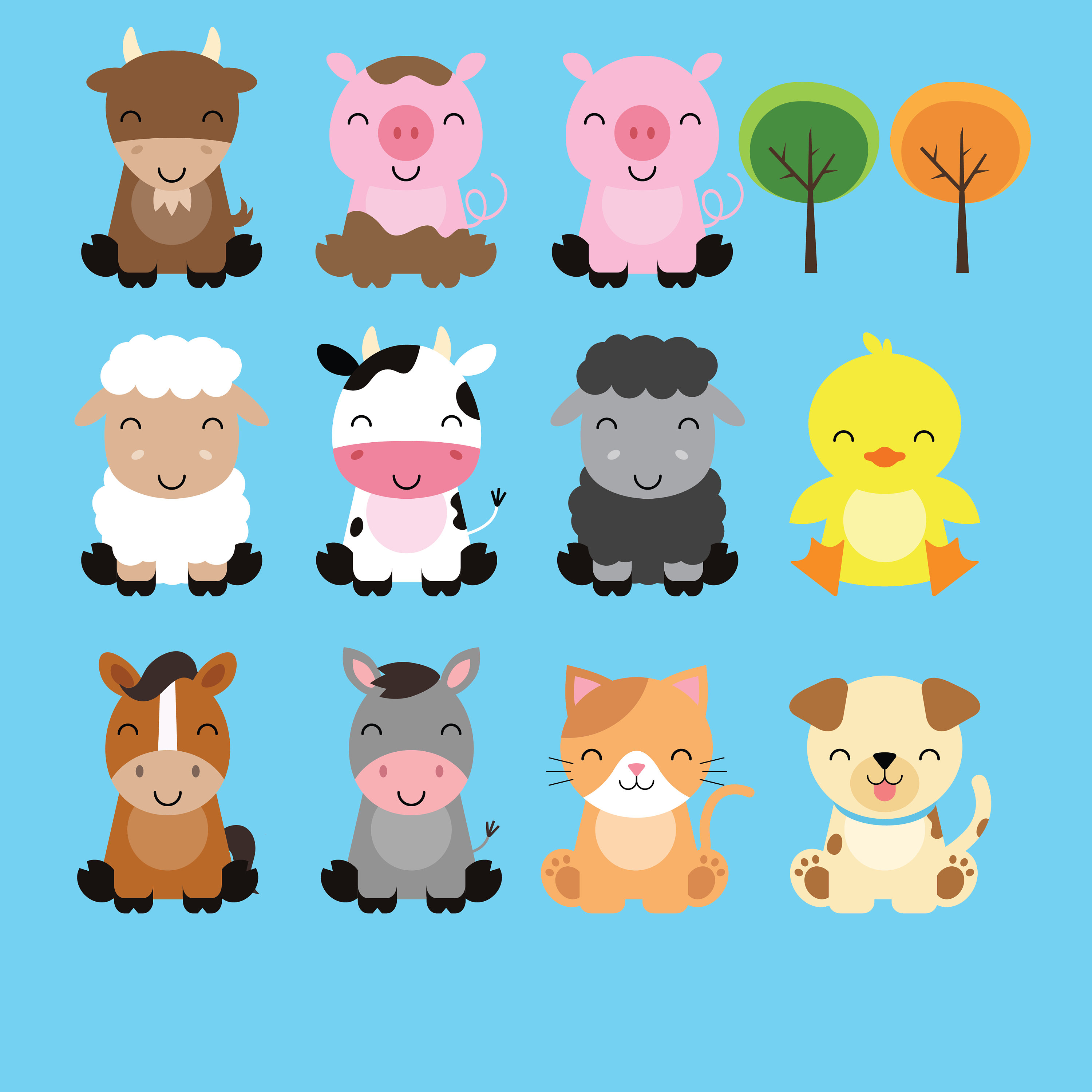 3000x3000 Farm Baby Animals Clipart Cute Animal Clipart Barnyard Animals