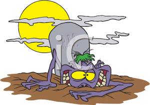 300x211 Cartoon Of A Monster Coming Out Of The Ground In A Graveyard