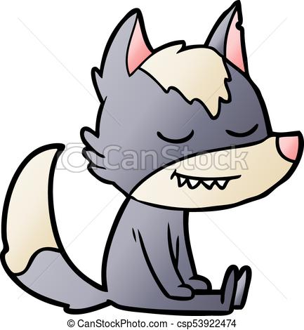 433x470 Friendly Cartoon Wolf Sitting Down Vectors Illustration