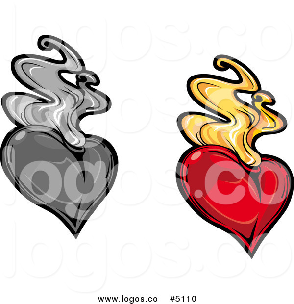 600x620 Royalty Free Vector Of Red And Gray Flaming Heart Logos By Vector