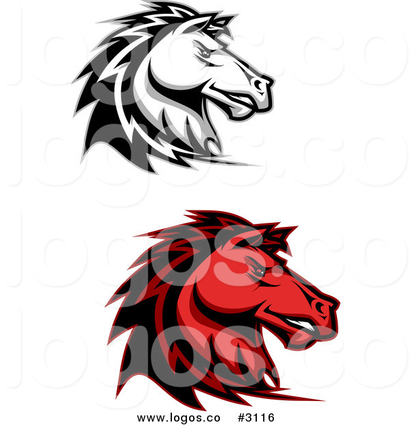 600x620 Royalty Free Vector Of Red And Grayscale Horse Logos By Vector