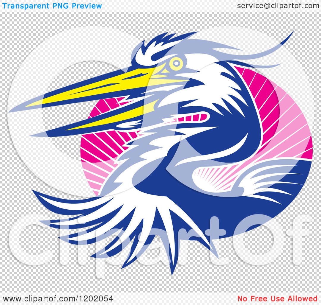 1080x1024 Clipart Of A Great Blue Heron Bird Emerging From An Oval Of Pink