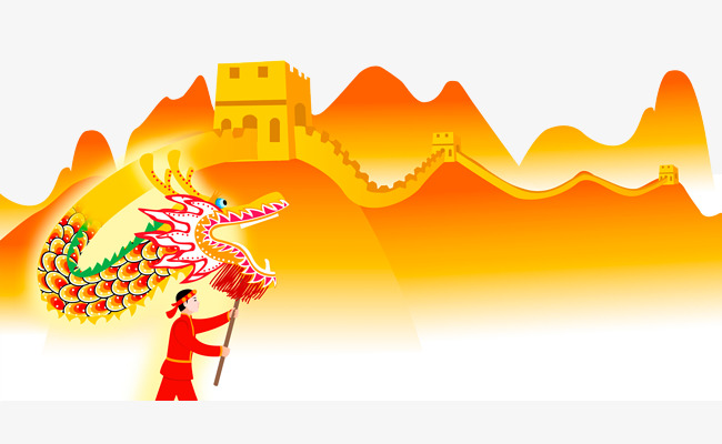 650x400 Chinese Traditional Architecture, Cartoon Great Wall, Dragon Dance