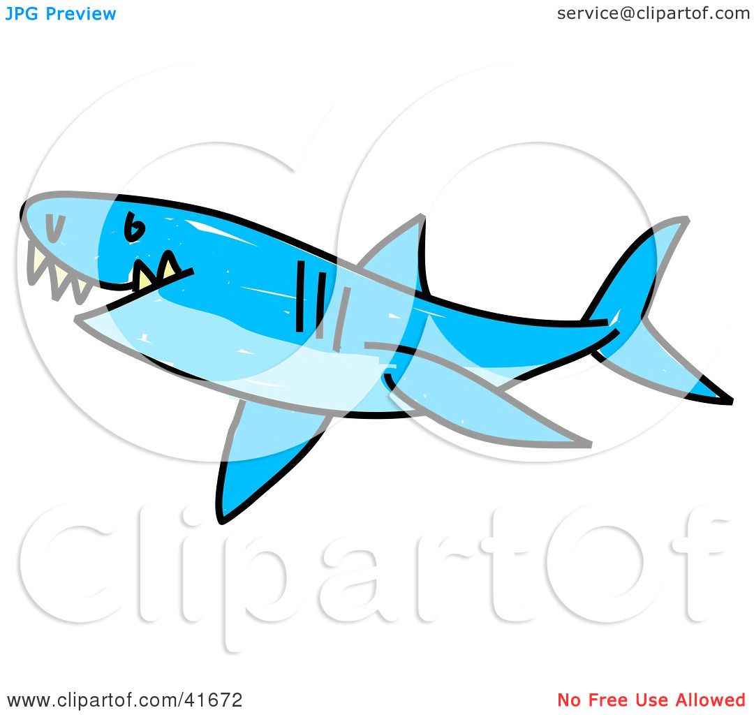 1080x1024 Clipart Illustration Of A Sketched Blue Shark By Prawny