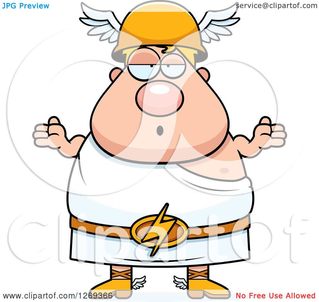 1080x1024 Clipart Of A Cartoon Careless Shrugging Chubby Greek Olympian God