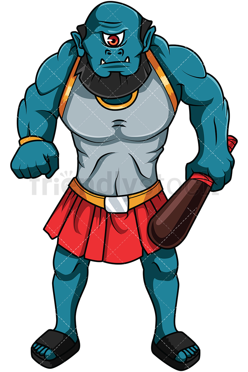 800x1200 Greek Cyclops With Bat Cartoon Vector Clipart