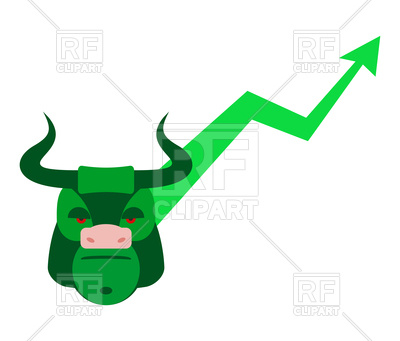 400x341 Green Bull Up Arrow. Exchange Trader Concept. Royalty Free Vector