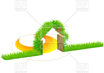 400x281 Home And Green Grass Background Royalty Free Vector Clip Art Image