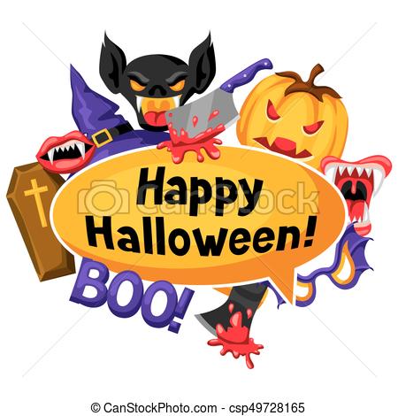 450x470 Happy Halloween Background With Cartoon Holiday Symbols . Clip