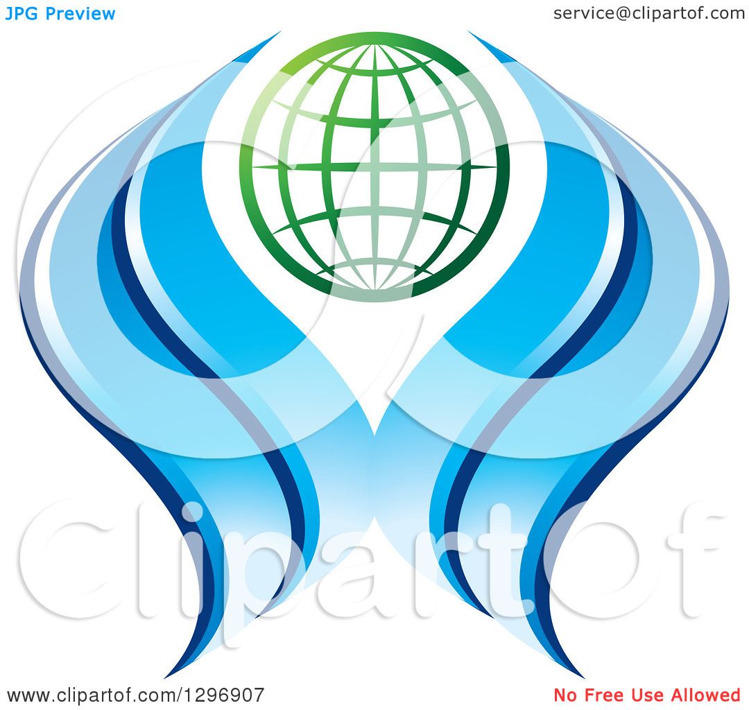 1080x1024 Clipart Of A Gradient Green Grid Globe With Blue Waves, Water