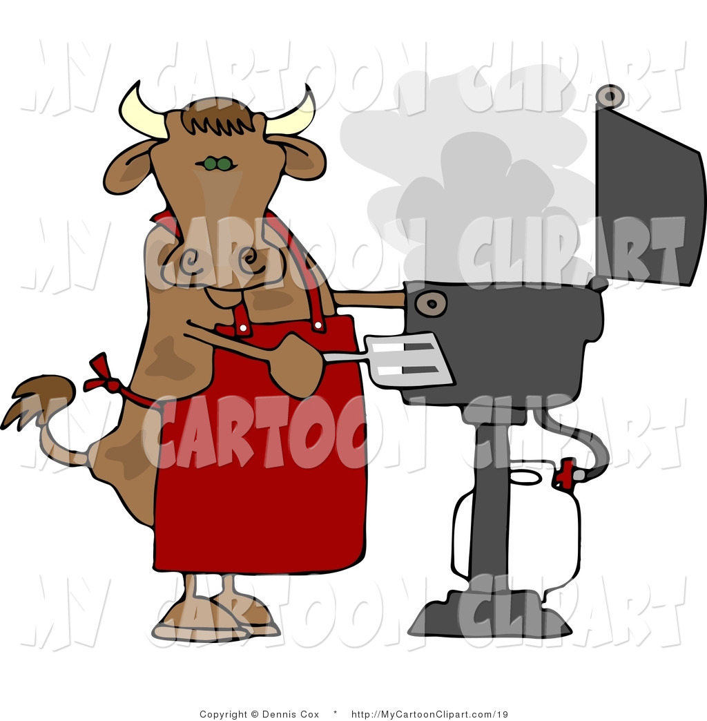 1024x1044 Clip Art Of A Cow With A Spatula Cooking On A Propane Bbq Grill By