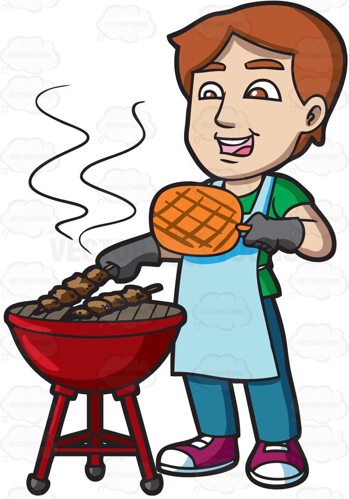 717x1024 A Man Cooking Barbecue On The Grill Cartoon Clipart Vector Toons