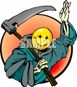 265x300 The Grim Reaper With A Yellow Smiley Face Clipart Image