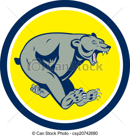 450x470 Grizzly Bear Running Circle Cartoon. Illustration Of A Vector