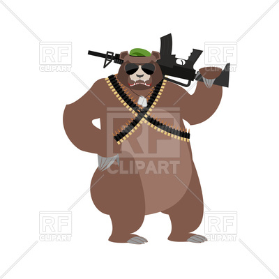 400x400 Bear Soldier. Grizzly Military. Royalty Free Vector Clip Art Image