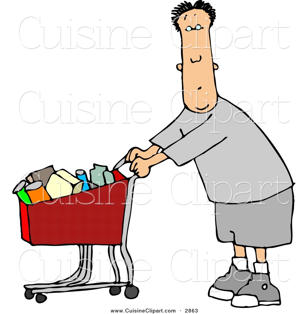 1024x1044 Cuisine Clipart Of A Confused Man Pushing A Shopping Cart Filled