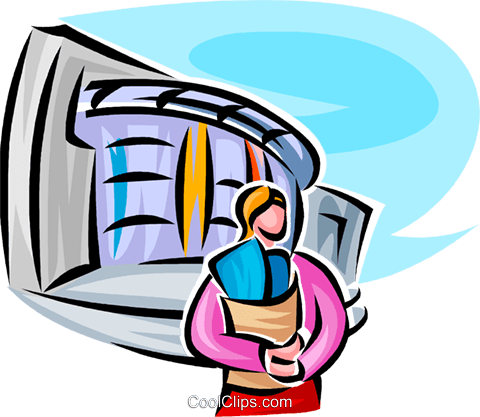 480x417 Woman With Grocery Leaving The Store Royalty Free Vector Clip Art