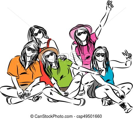 450x403 Group Of Friends Women Having Fun Vector Illustration Clip Art