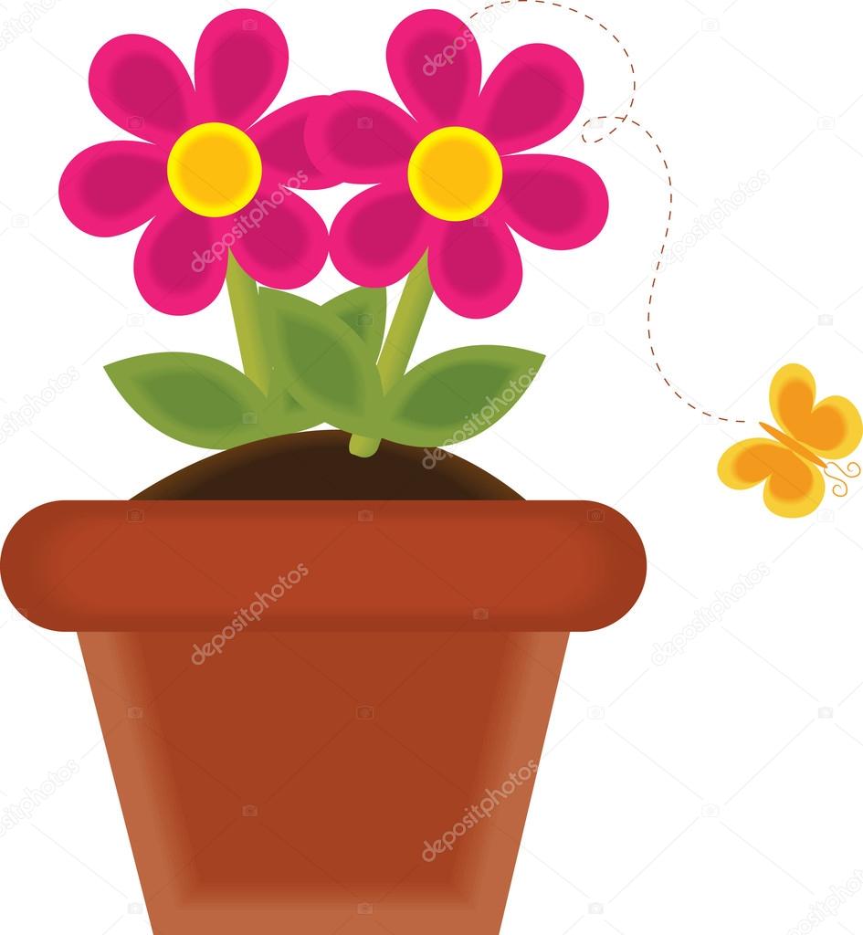 945x1024 Clip Art Illustration Of A Spring Flower Growing In Pot Stock
