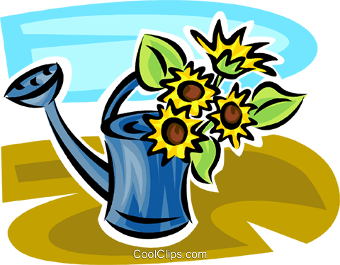 480x374 Flowers Growing Out Of A Watering Can Royalty Free Vector Clip Art