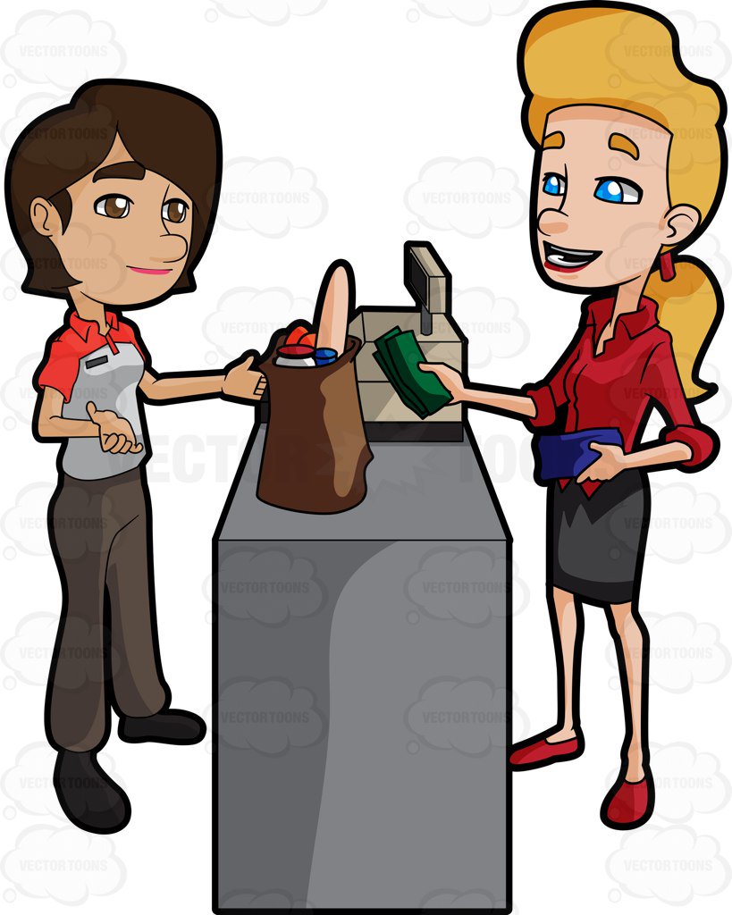 819x1024 Career Woman Paying For Her Groceries Cartoon Clipart Vector Toons