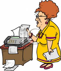 258x300 Clip Art Image A Grumpy Secretary Sending Faxes