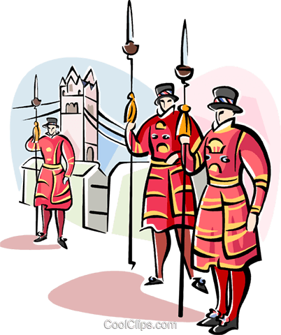 402x480 Beefeaters On Guard Royalty Free Vector Clip Art Illustration
