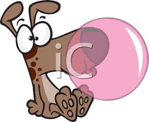 300x246 A Dog With A Pink Bubble Of Gum Clipart Image