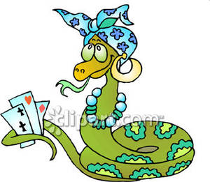 300x261 Gypsy Snake Holding Playing Cards Royalty Free Clipart Picture