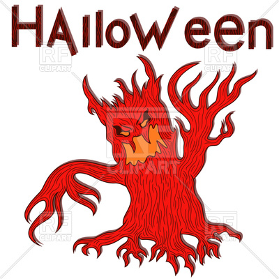 400x400 Halloween Cartoon Aggressive Evil Tree Royalty Free Vector Clip