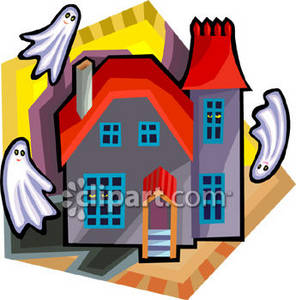 296x300 Clipart Picture Of A Brightly Colored Haunted House With Ghosts