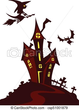 336x470 Scary Old Ghost Haunted House. Halloween Card Or Poster