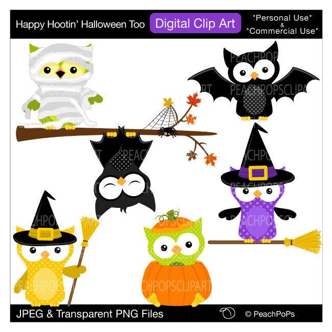 650x650 Cute Halloween Owls Clip Art Digital Clip Art Original, Owls