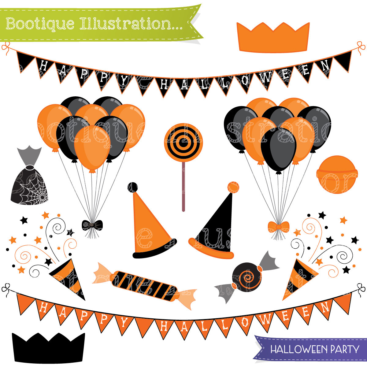 1200x1200 Hallowen Party Clipart Set. Halloween Clipart. Ballooons Clip Art