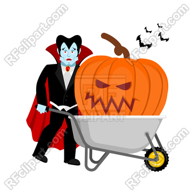 400x400 Halloween Wheelbarrow And Vampire Dracula Royalty Free Vector Clip