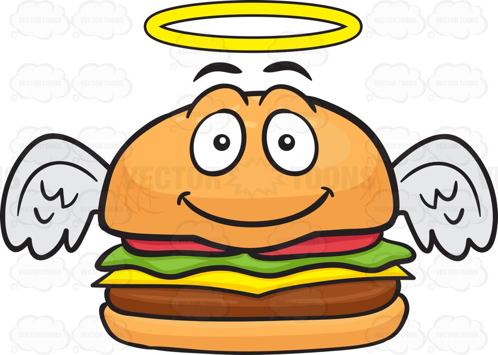 1024x731 Smiling Cheeseburger With Halo And Angel Wings Cartoon Clipart