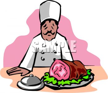 350x300 Picture Of A Chef Admiring A Ham He Cooked In A Vector Clip Art