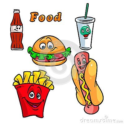 400x400 Fast Food Cartoon Illustration Hamburger French Fries Cola Hot Dog