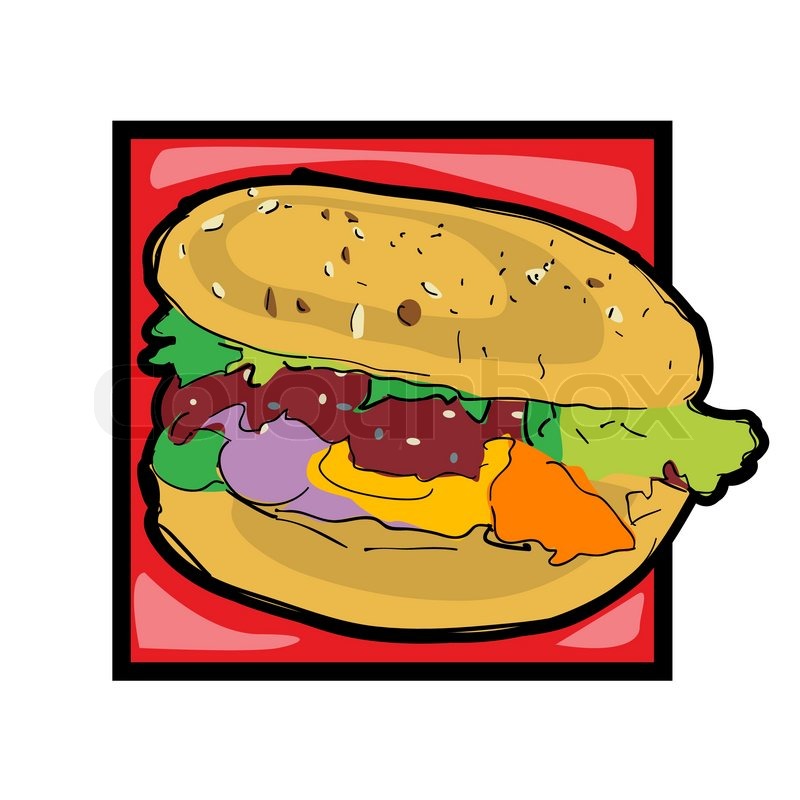 800x800 Classic Clip Art Graphic Icon With Cheeseburger Stock Vector