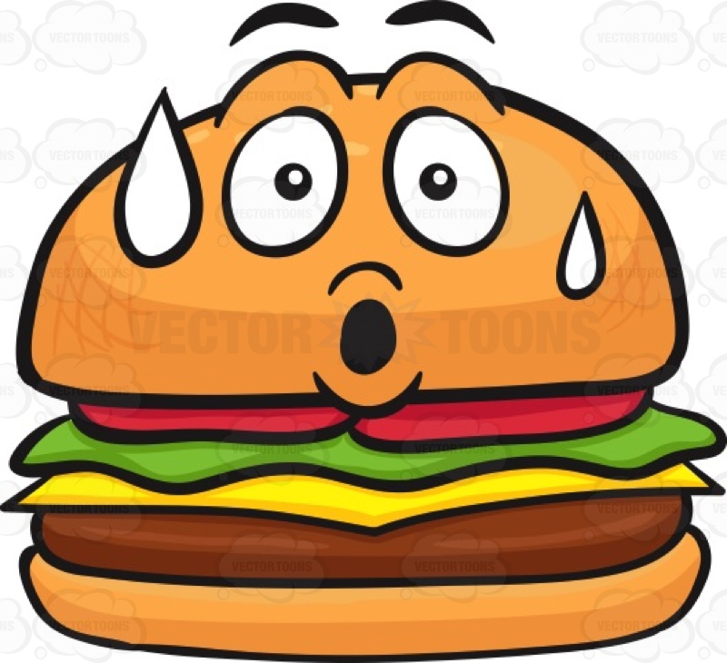 800x730 Hamburger With A Scared Face That's Sweating Cartoon Clipart