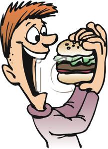217x300 Clip Art Image A Happy Boy Eating A Hamburger