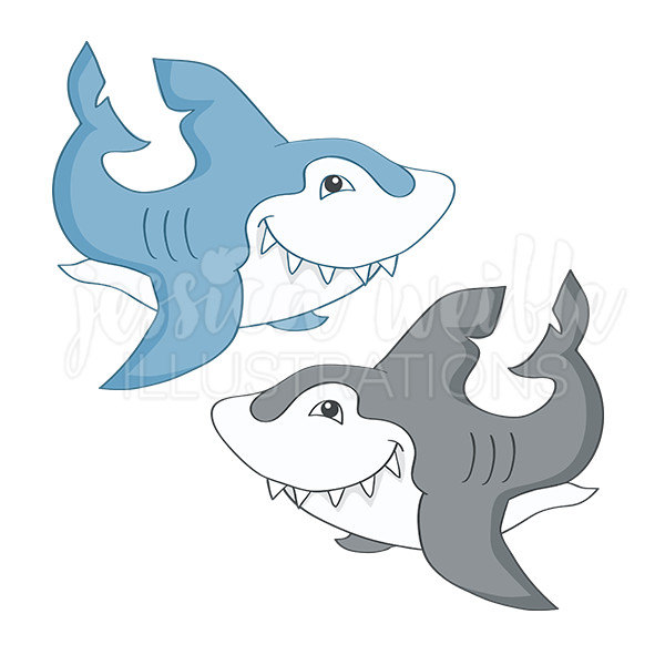 600x600 Great White Shark Cute Digital Clipart Shark Clip Art Shark