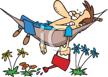 350x250 Royalty Free Clipart Image Of A Man Watering His Plants While