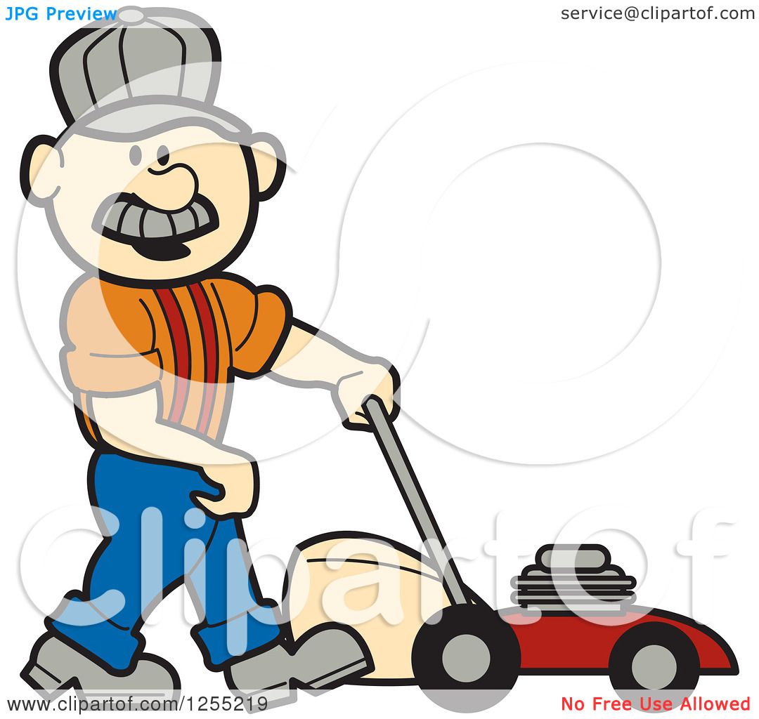 1080x1024 Clipart Of A Male Caucasian Handyman With A Lawn Mower