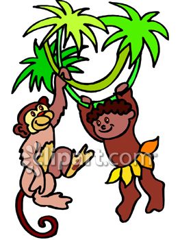 263x350 Little Brown Skinned Boy Hanging From A Tree With A Monkey